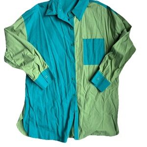 SHEIN Two-Tone Green Button Down Shirt